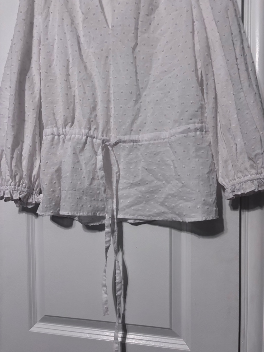 100% cotton a new day White Swiss-Dot Tie-Front Tunic Blouse size small - Picture 5 of 7